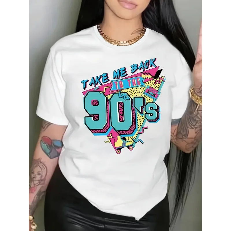 

Women's Plus Size 90s Retro 3D Printed T-shirt with Retro Slogan "Take Me Back To The 90s", Quick Drying, Breathable and Cheap