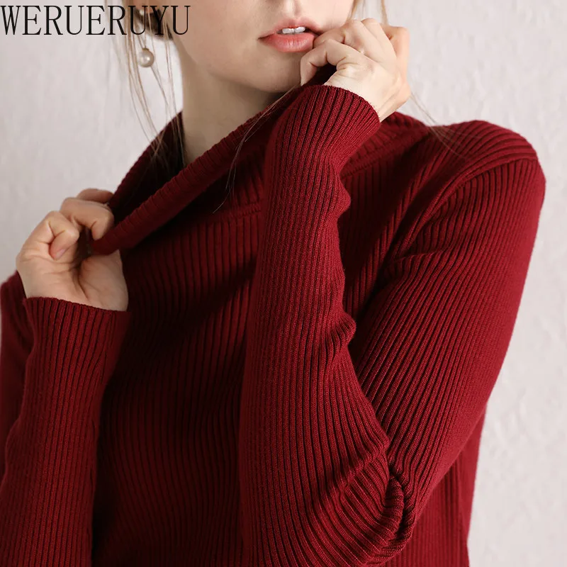 Womens Knitted Turtleneck Sweater Long Sleeve Vintage Top Autumn Winter Clothes for Women Korean Elastic Tight Pullovers Sweater