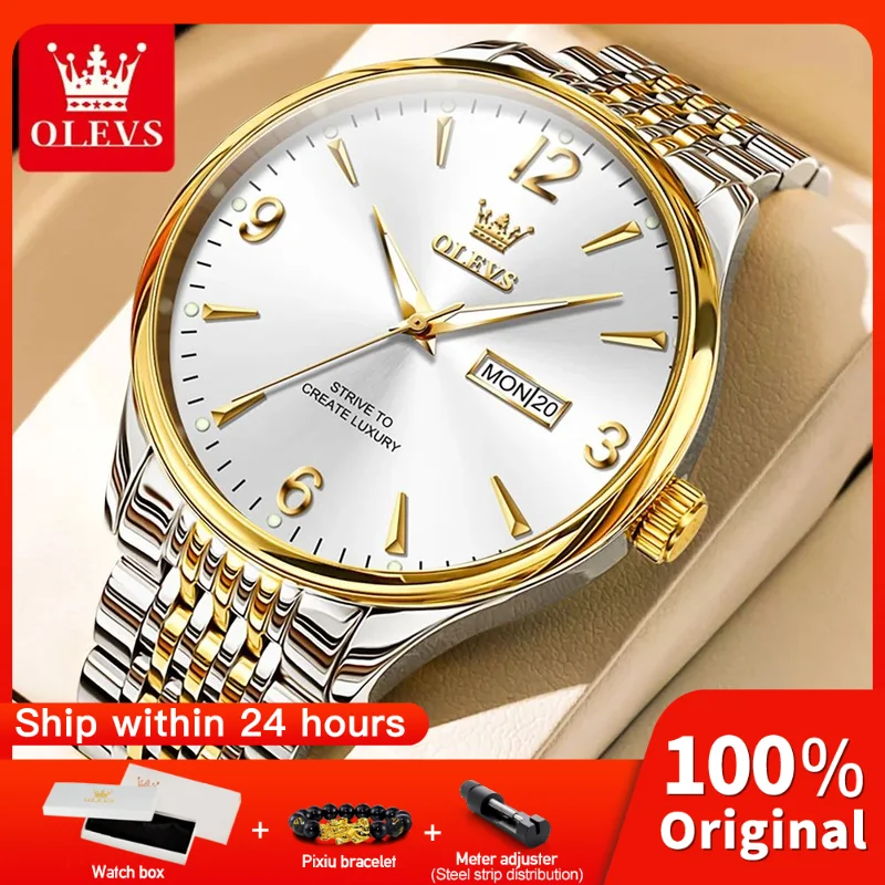 

OLEVS 2928 Mens Watch Original Quartz Wristwatch Waterproof Luminous For Men Sport Date Dual Calendar Design Dipslay Gifts