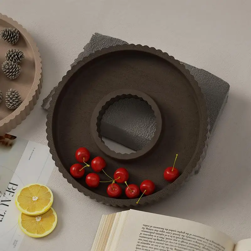 Molde de resina de bandeja redonda, molde de bandeja hueca de silicona, molde de placa redonda de moda, Molde de resina de grado alimenticio para almacenar frutas, nueces, dulces