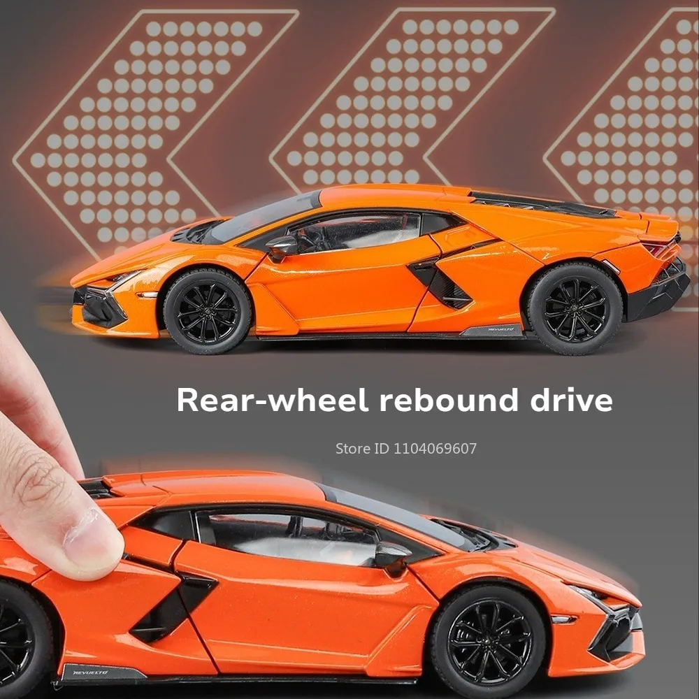 1:24 Scale Revuelto V12 Model Toy Sports Cars Alloy Diecast Sound Light Doors Opened Pull Back Simulation Supercar Toys for Kids