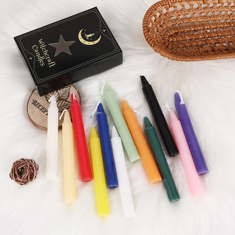 12pcs/box Unscented Assorted Colors Mini Taper Candle, Great For Emergency lighting, Rituals, Spells, Wax Play,Christmas Decor