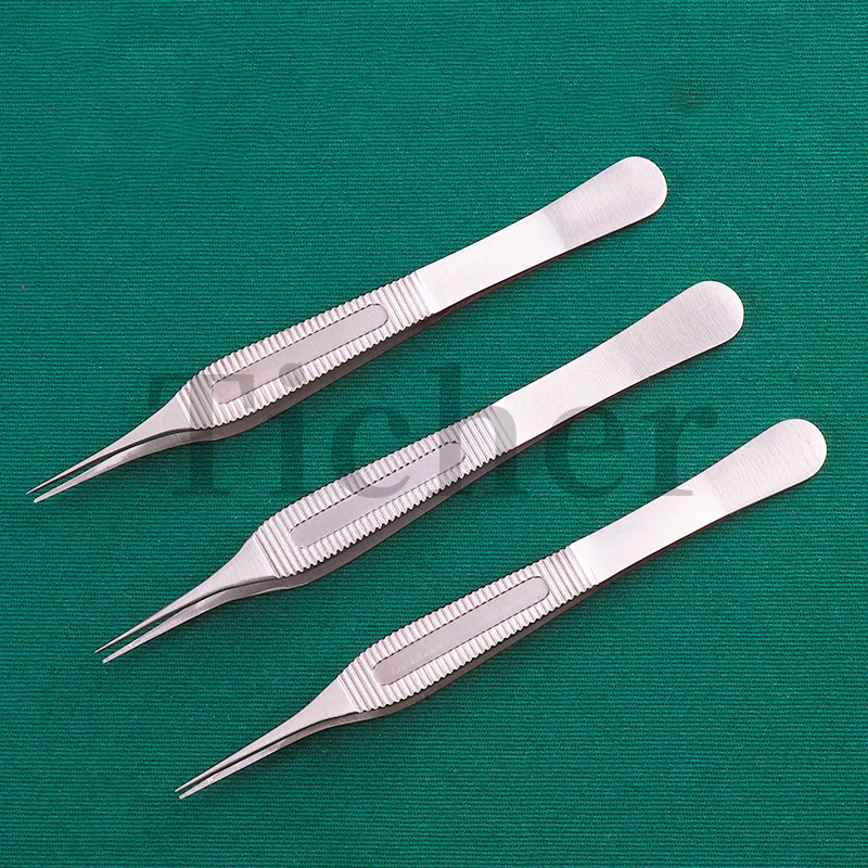 

Ophthalmic Edison Tweezers 12.5cm With Teeth 0.6mm Hooked Double Eyelid Beauty Belly