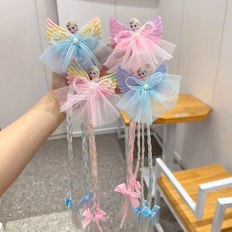 Disney Frozen Elsa Princess Girls Wig Braid CartoonAnime Figures Hairpin Accessories Kawaii Cosplay Supplies Kids Hair Clip Gift