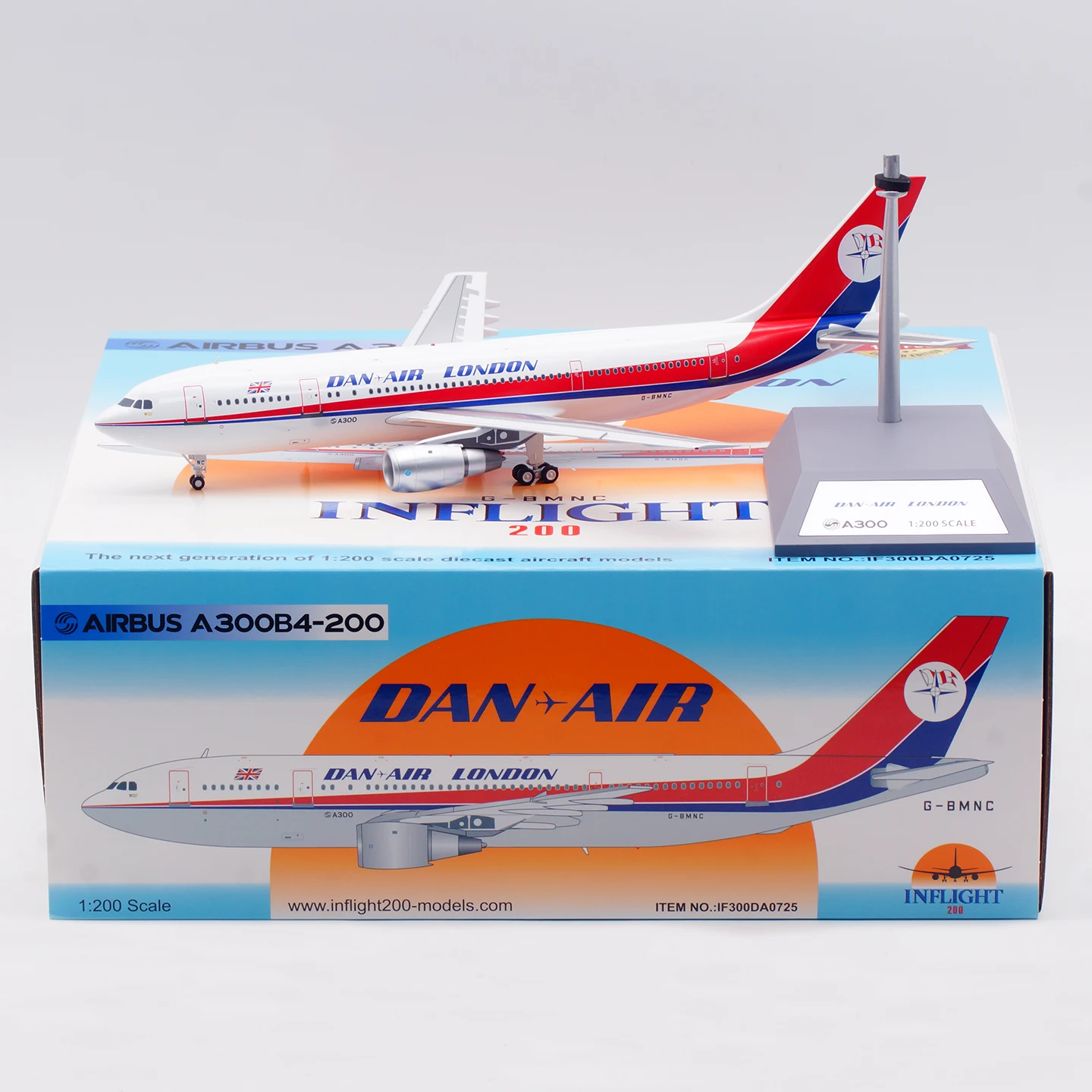 

IF300DA0725 Коллекционный самолет из сплава в подарок, INFLIGHT 1:200 Dan-Air London Airbus A300B4, литая под давлением модель самолета G-BMNC