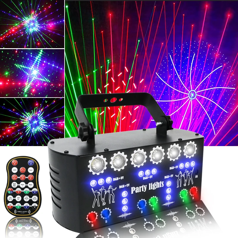 

YSH RGBW 27-Beam Laser Dj Light Stage Lights Disco Strobe UV Effect Dmx Remote Lazer Club Lights for Weeding Events Show Concert