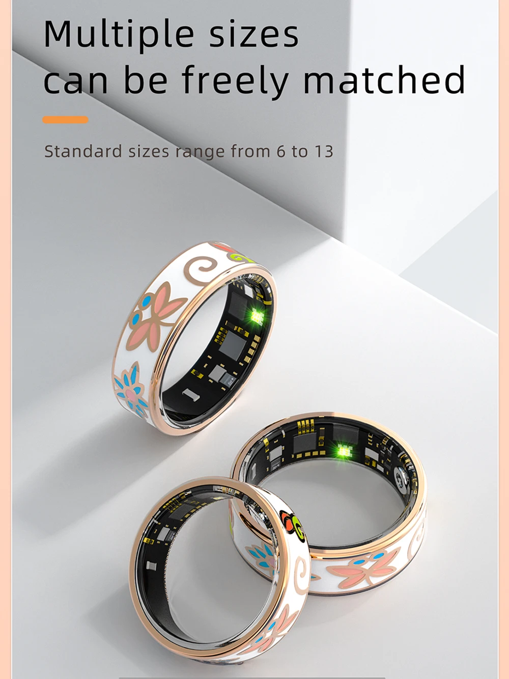 カラーエナメル職人技スマートリング女性用睡眠モニタリング血中酸素測定血圧マルチスポーツモード