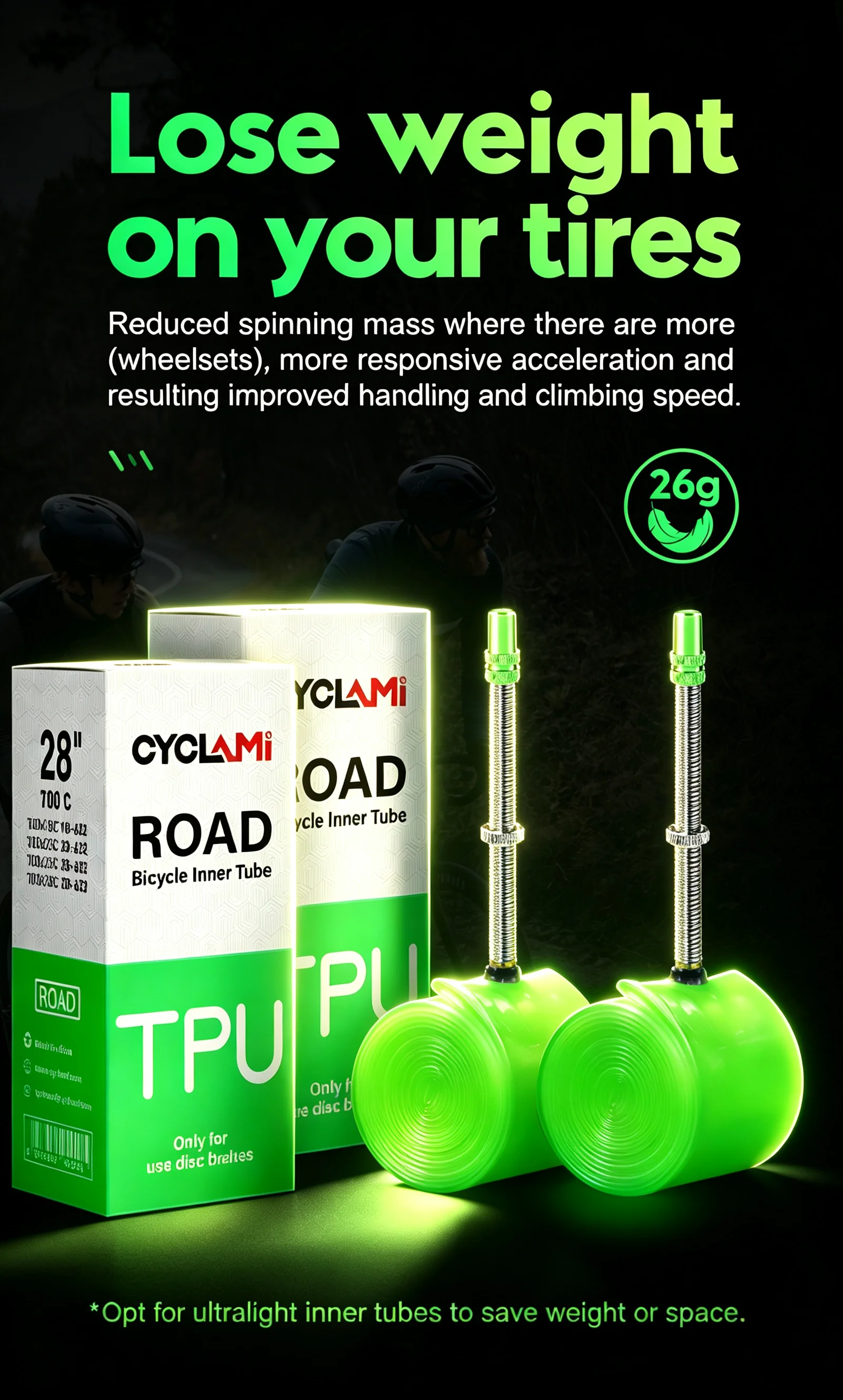 Ausverkauf CYCLAMI 26g Fahrradschlauch 45mm Metallventil Französisches Presta-Ventil TPU 700 18 23 25 28 700C Rennradreifen – Detail 4