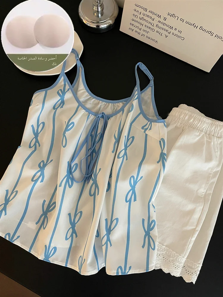 

Летний комплект домашней одежды из ледяного шелка, женский сексуальный комплект домашней одежды с принтом Pure Desire, тонкий, большой размер