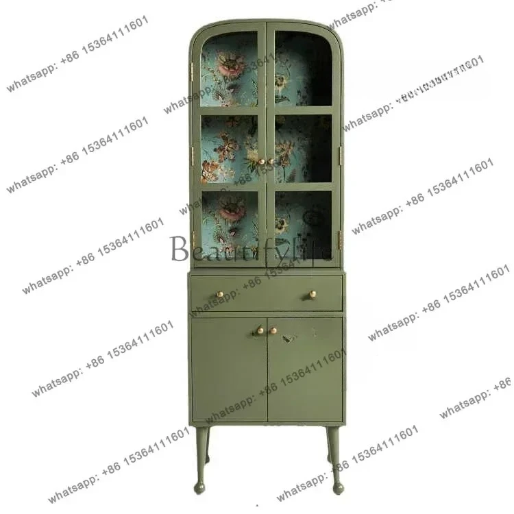 

French Solid Wood Glass Side Cabinet Double Door Against The Wall High Locker Wine Cabinet Entrance Foyer