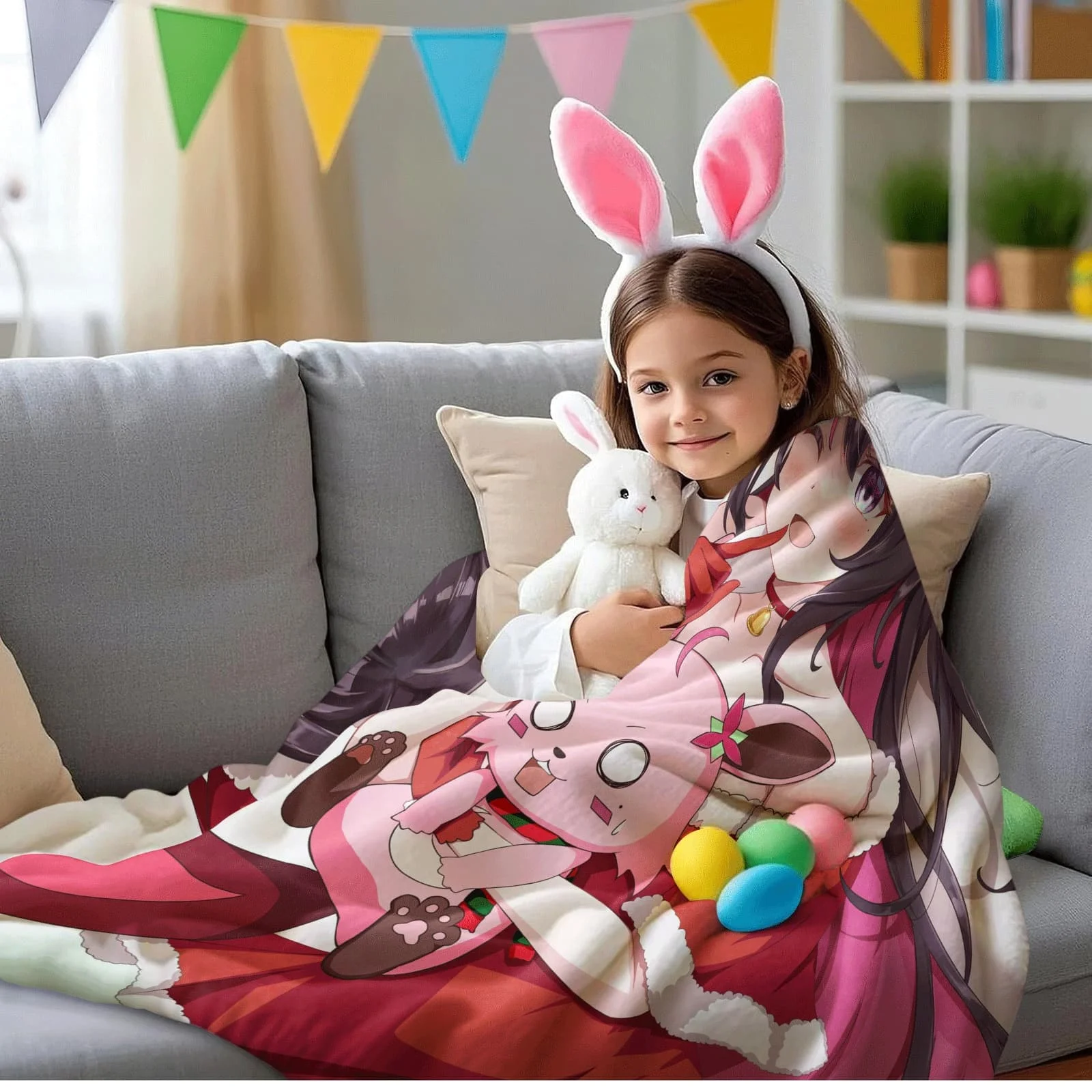 Girl  Anime Cute Flannel Blanket,Soft Throw Blanket for Home Bedroom Bed Sofa Picnic Travel Cover Blanket Kids