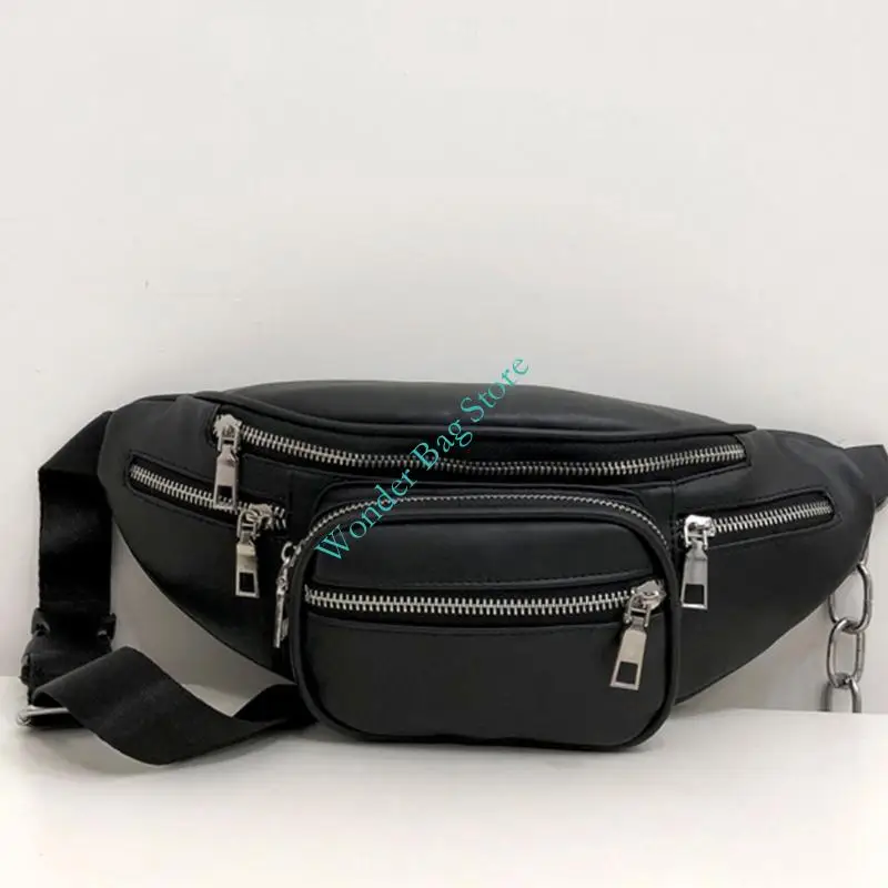 

H3CB Retro Adjustable Crossbody Chest Bag For Women Waterproof PU Shoulder Bags With Chain Strap And Multiple Pockets Waist Pack