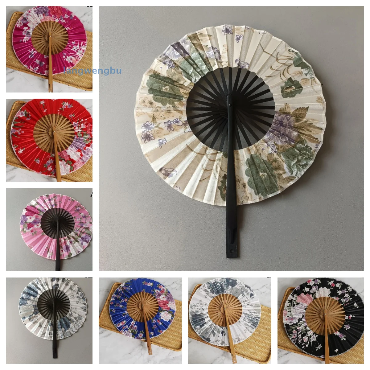 

Round Bamboo Hand Fan Chinese Style Flower Pattern Portable Folding Fan With Tasse Wedding Dance Hand Held Fans Party Decor Gift