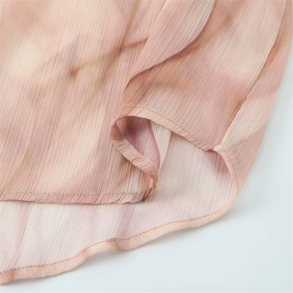 Chemise à manches longues et col drapé en fil de bambou imprimé tie-dye rétro, nouvelle collection automne