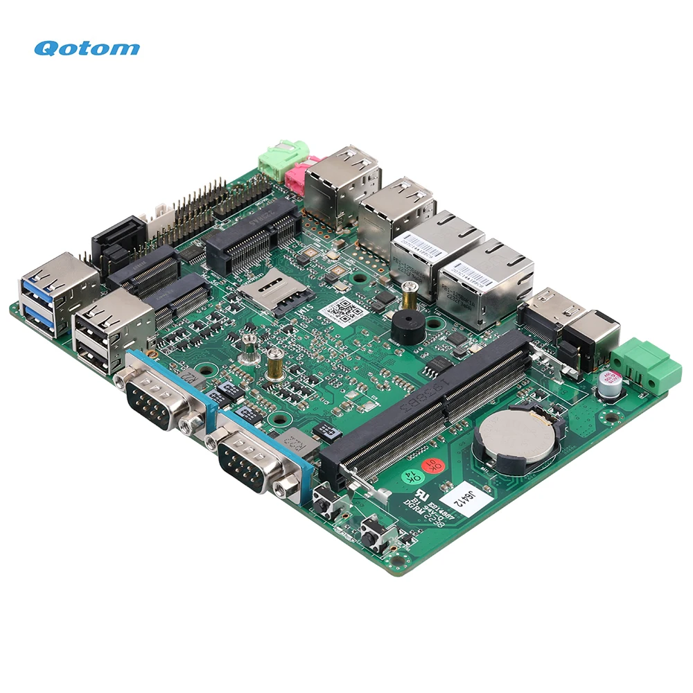 Qotom Fanless คอมพิวเตอร์ขนาดเล็ก J6412 Quad Core 2.0 GHz วิ่ง24/7 X86 Mini สก์ท็อปอุตสาหกรรม PC Dual LAN 6x RS232