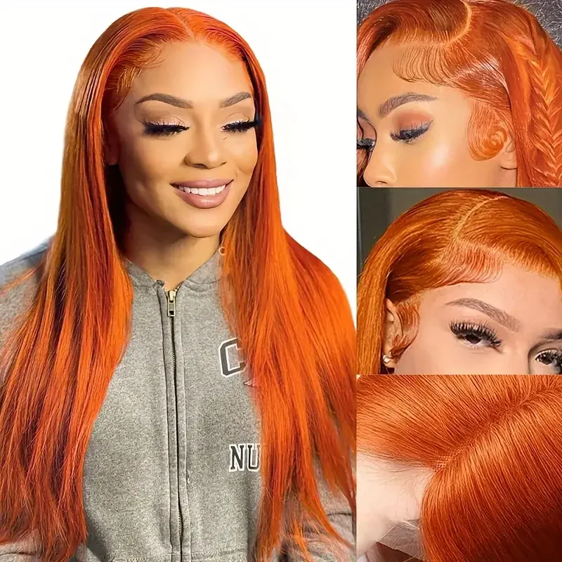 

Ginger 13x6 HD Lace Frontal Wigs Human Hair Orange 30 inch Lace Front Wig for Women Choice Cosplay Straight Colored Wigs