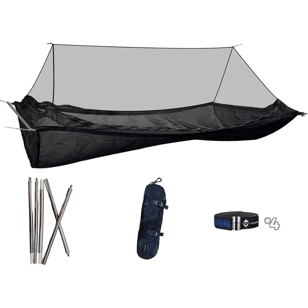 

Гамак с москитной сеткой и опорами, плоский гамак для взрослых для походов и кемпинга, черный