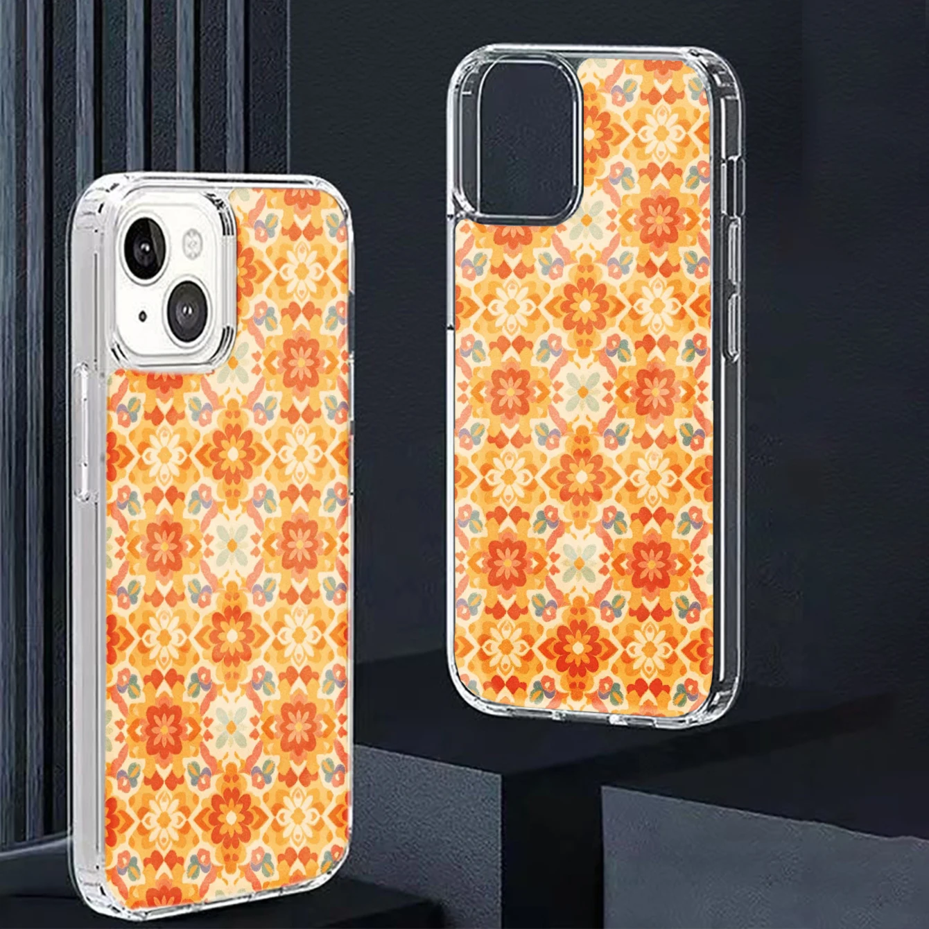 

Geometric Pattern, Phone Case, Acrylic And Tpu Material Ring Magnetic Design, Vibrant Orange Floral Motif, Transparent Edge With Precise Cutouts, Ideal For Daily Use And Fashion Statements