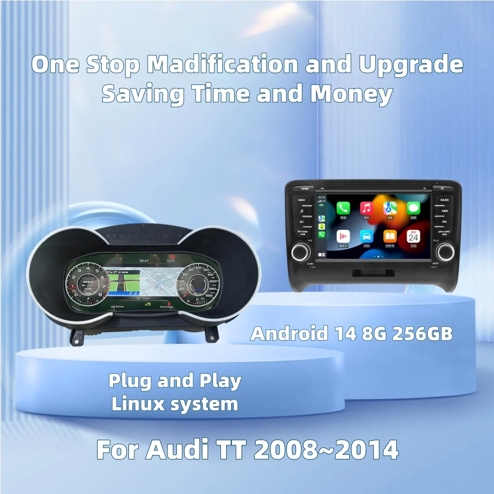 For Audi TT 2008~2014 Wireless Carplay Speed Meter LCD Cluster Instrument Panel Android Screen Multimedia Player Dashboard