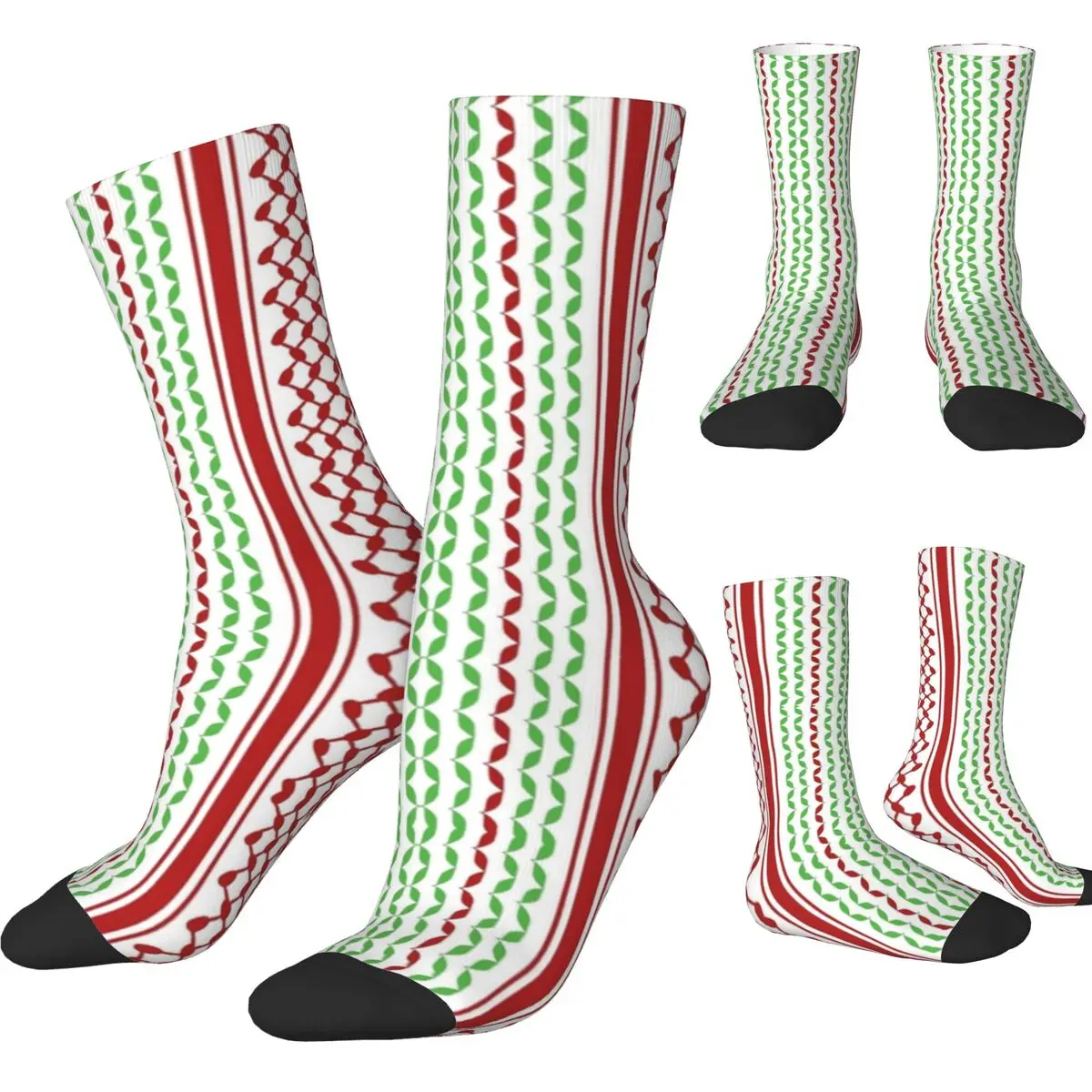 Vertical Keffiyeh Stockings Unisex Men Red and Green Colors Socks Medium Soft Kawaii Socks Autumn Outdoor Sports Anti-Slip Socks