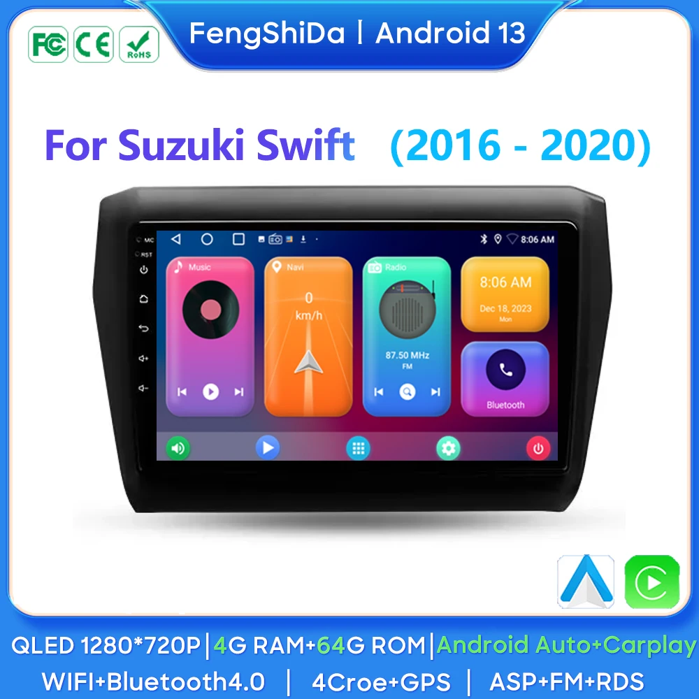 

Android 13 Carplay DSP Car Radio For Suzuki Swift 2016 2017 2018 2019 2020 Car Navigation GPS Multimedia Player QLED Screen BT