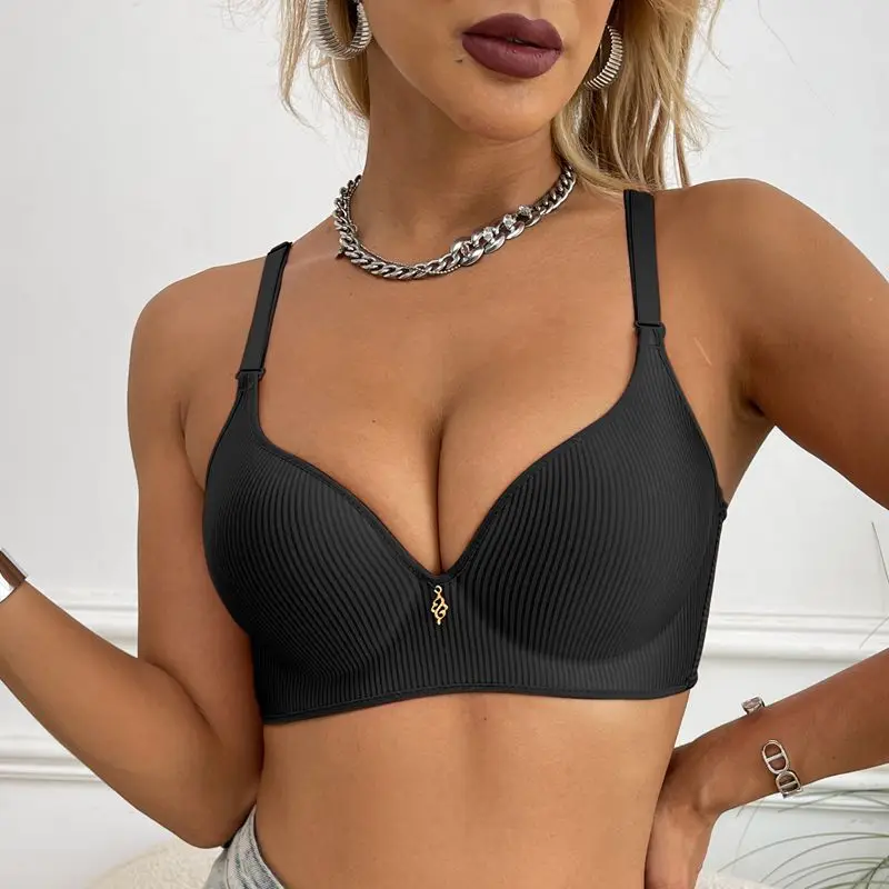 

Beauwear Solid Color Stripe Bras with Pendant Wireless Bralette for Women T-shirt Bra Feamle Brassiere lingerie