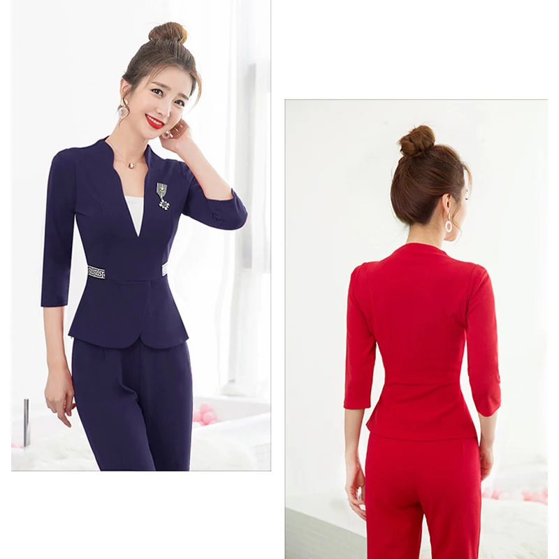 Hotel Front Desk Overalls Spa Uniforms Women Salon Sauna Massage Pedicure Foot Bath Technician Work Clothes for Women Pants Suit