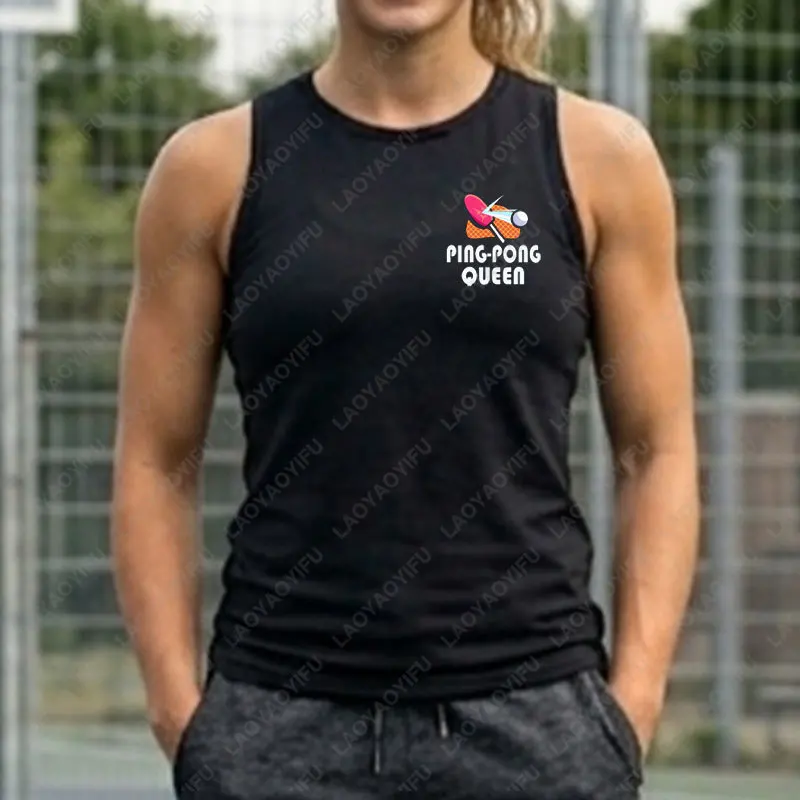 Fashion Ping Pong Sports Tank Tops for Men & Women 100% Cotton Sleeveless Vest Casual Outdoor Wear Gift for Table Tennis Lover