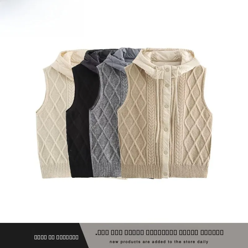 

Autumn Winter New Arrival Women's Knitted Hat Jaet Vest Twisted Cotton Patchwork Open Cardigan Polyester Fiber Pure Color