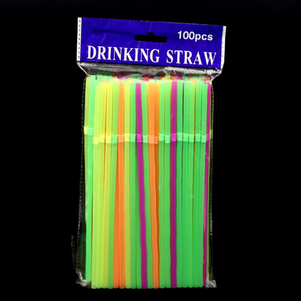 100Pcs/Set Glow in The Dark Flexible Drinking Straws Neon Party Supplies Fluorescent Crazy Wedding Birthday Supples