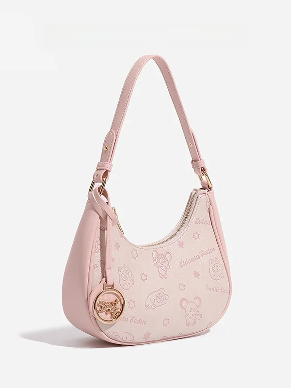 

Underarm Single Shoulder Bag by CHARLIEKITTY Casual Simple Style Moon Shape Youth Suitable PU Leather Bag for Leisure