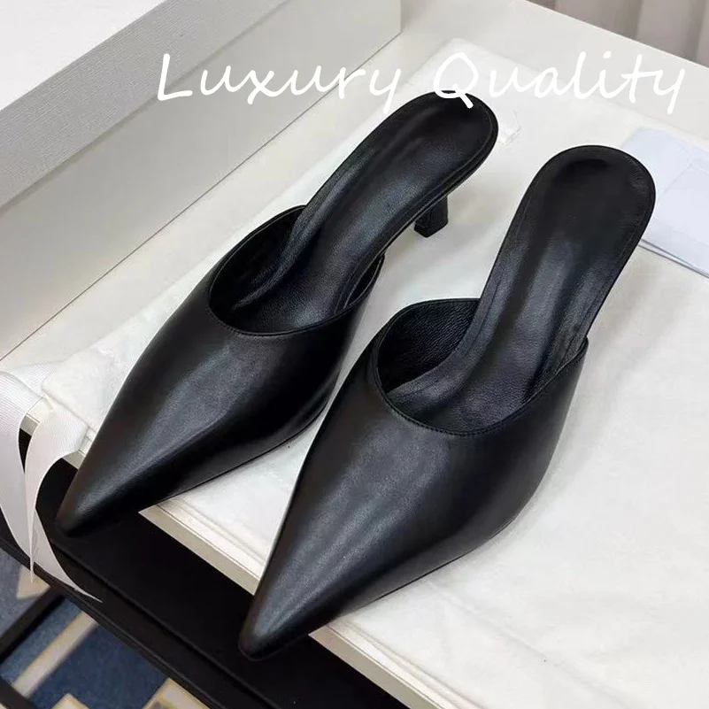 

2025 New Women's Slipper Leather pointed minimalist style Runway Sexy High Heels Women Brand Party Luxury Quality