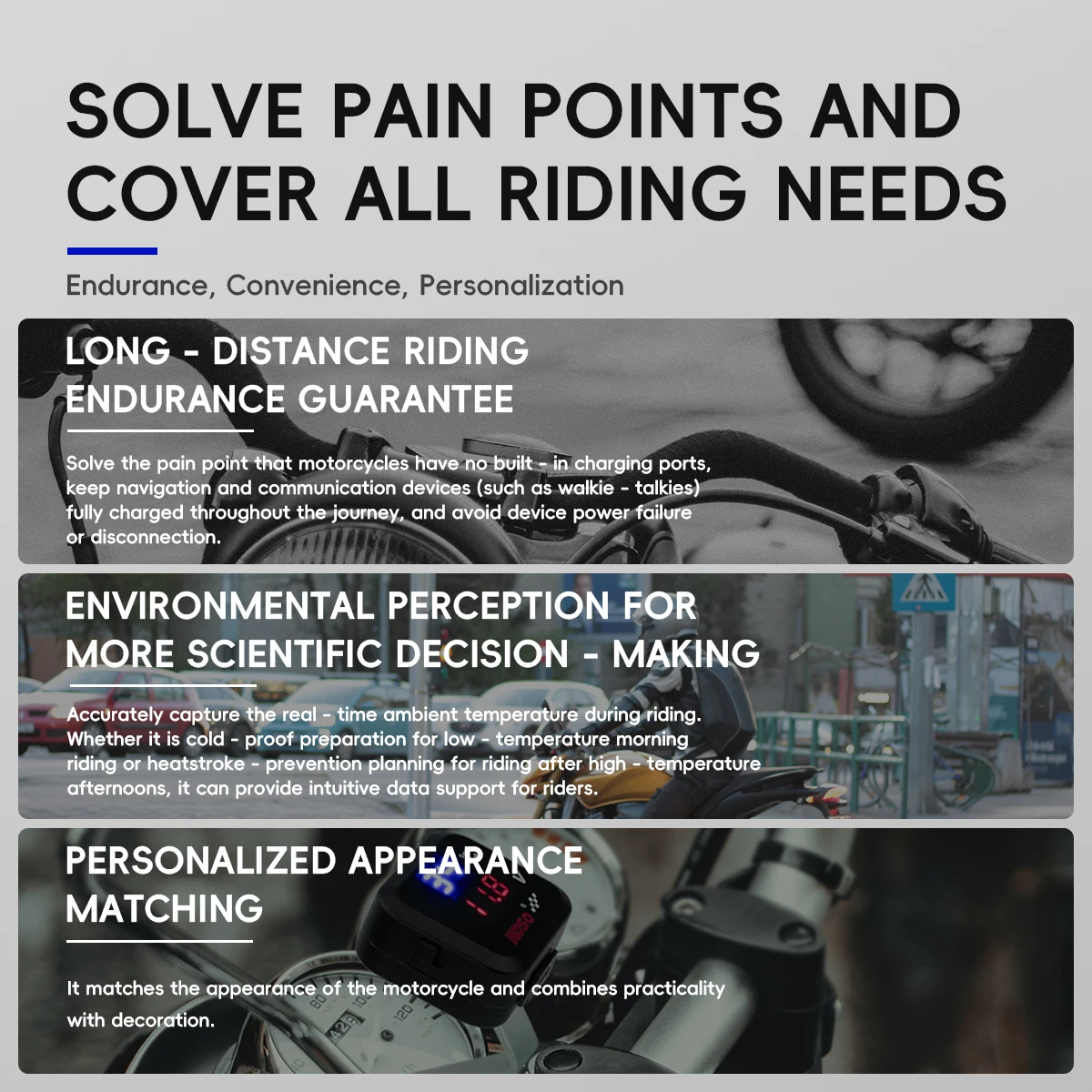 3IN1 Motorcycle USB Fast Charger with Thermometer and Voltmeter Waterproof USB Sockets For Cell Mobile Phone Emergency Charging