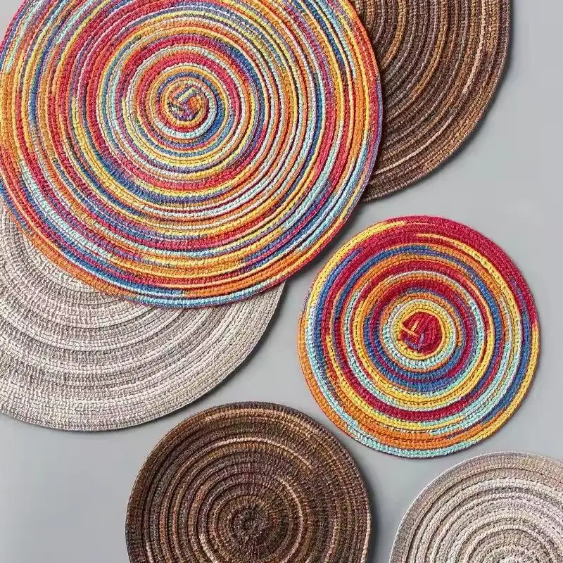 Placemats for Dining Table 1PC woven non-slip ironing placemat teacup mat Round plate mat flower mat kitchenware
