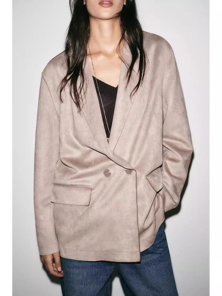 

Новое осеннее поступление, женский повседневный свободный длинный костюм с воротником-стойкой из искусственной замши Jaet Premium Feel, двубортный регулируемый костюм...