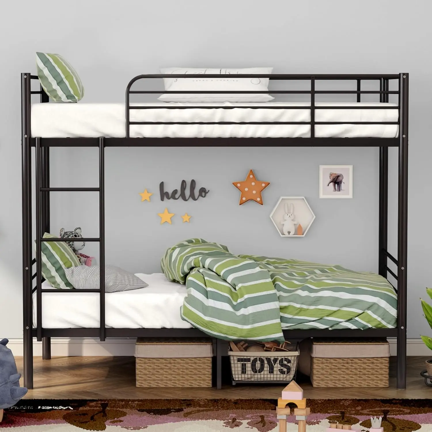 Bunk Bed Twin Over Twin, Twin Bunk Beds with Removable Ladder, Heavy Duty bed for Kids Adults