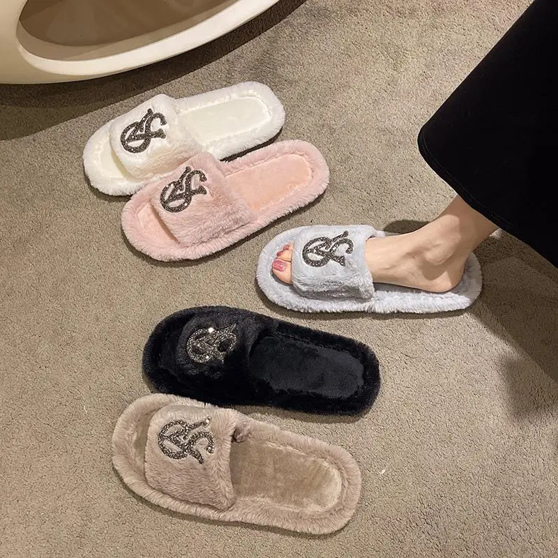 Casual Fluffy Slippers Women House Flat Fashion Designer Shoes Ladies Home Popular Trend Winter Elegant Footwear Indoor Open Toe