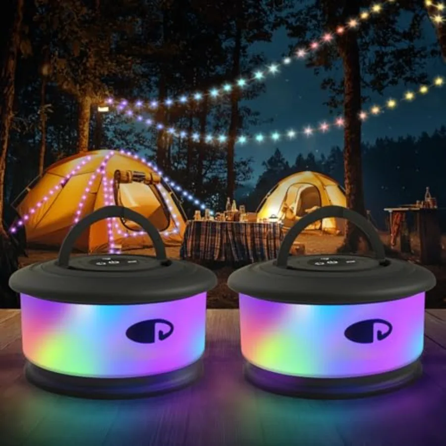 

Набор из 2-х улучшенных выдвижных уличных RGB-гирлянд для кемпинга 3-в-1 с 19 режимами освещения и быстрым восстановлением за 30 секунд, 32 метра