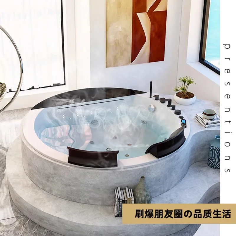

Round Embedded Double Bath Great Waterfall Couple Fun Surfing Massage Intelligent Thermostatic Household Bath