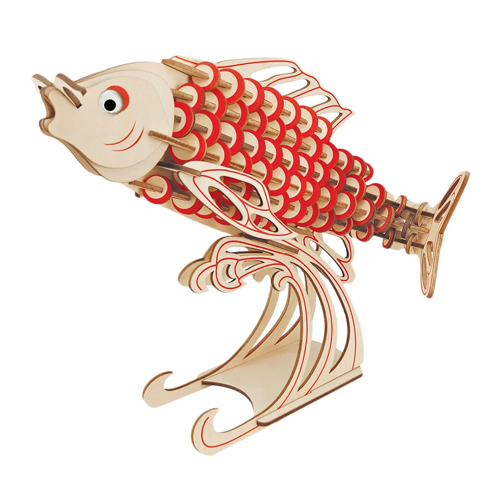 Puzzle poisson carpe en bois, bricolage de construction pour enfants, Kit de casse-tête éducatif, jeu d'apprentissage, cadeau, bricolage pour enfants