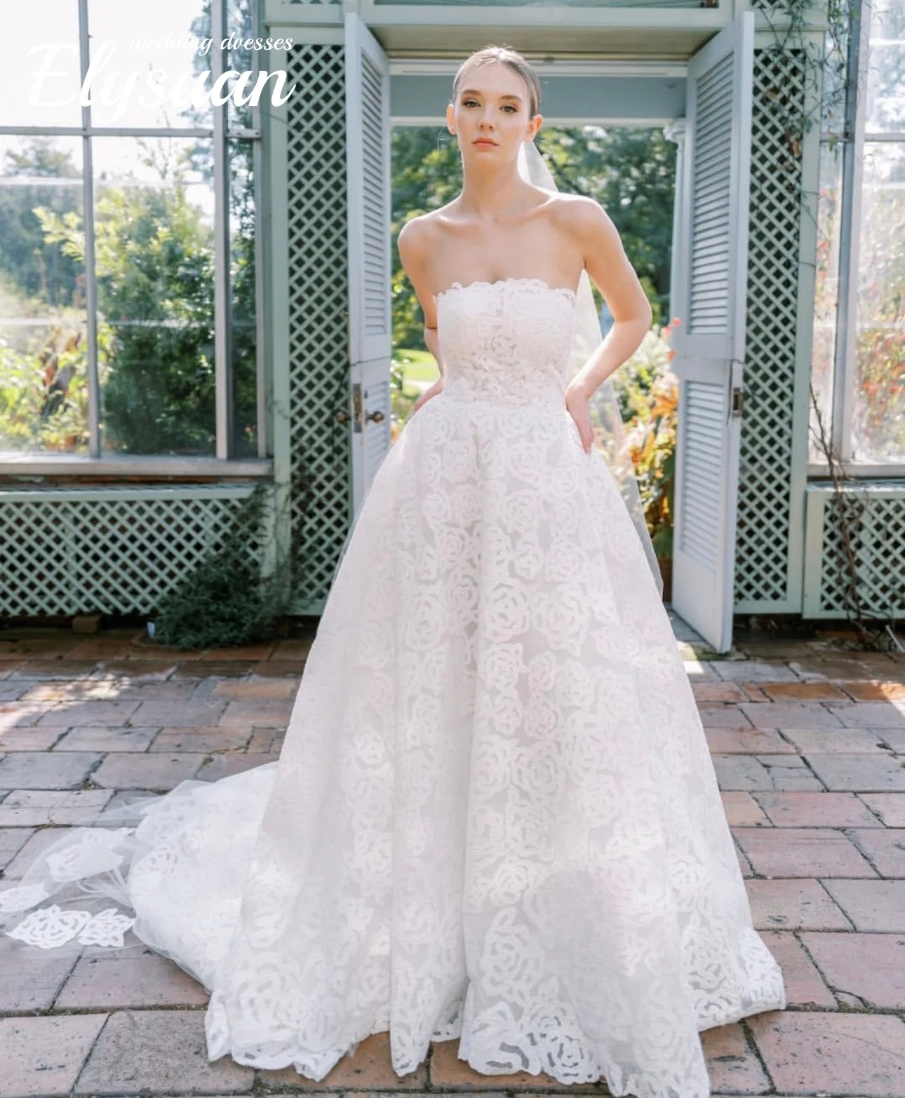 

Свадебное платье RoyceBridal без бретелек по индивидуальному заказу, свадебное платье с кружевным шлейфом, платья