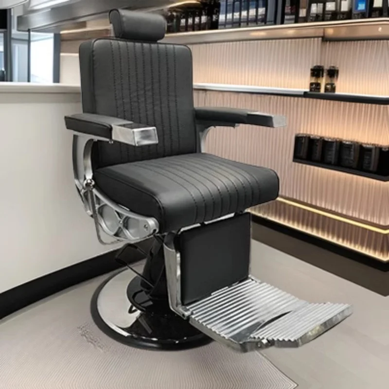 Modern Retro Oil Head Barber Chair for Hair Salon Large Metal PU Chair with Tilt & Lift Shaving Features Dining Application