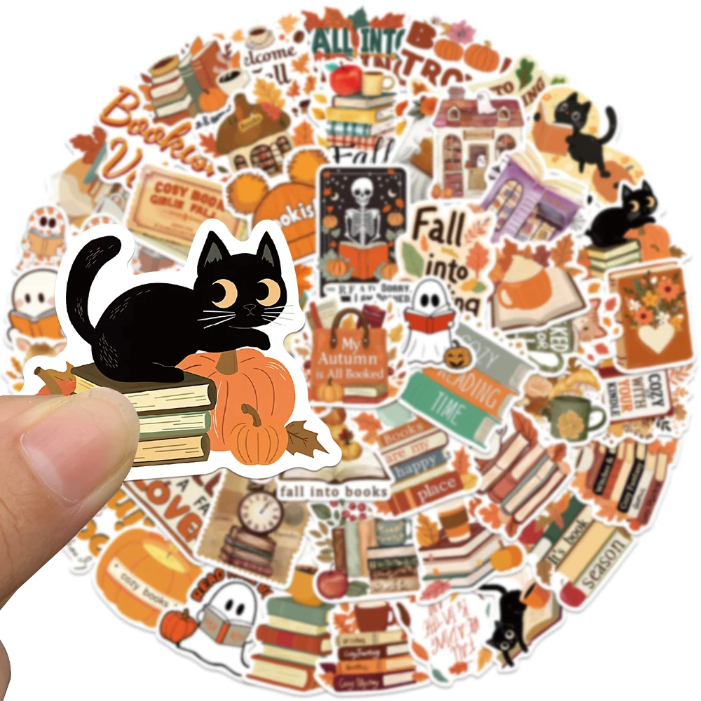 50pcs Retro Cute Cartoon Autumn Reading Book Stickers Bookish Vinyl Decals Luggage Guitar Laptop Phone Waterproof Graffiti