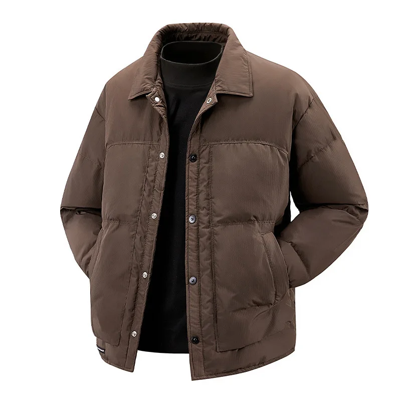 

Мужской пуховик свободного покроя, осень-зима, новое белое утиное пуховое теплое модное однобортное однотонное пальто с отложным воротником