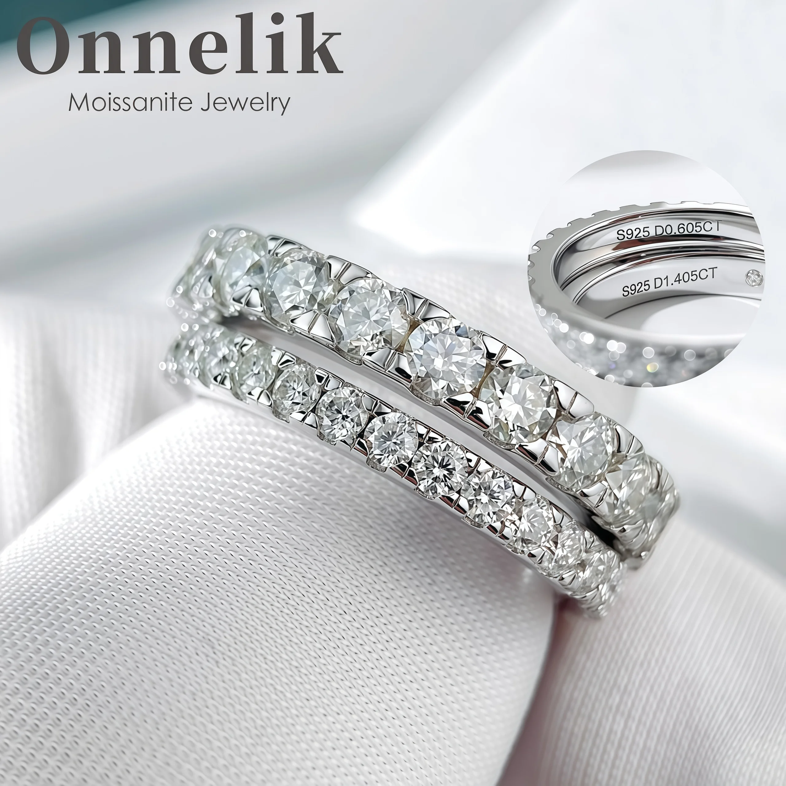 

Onnelik S925 Sterling Silver 0.03/0.1CT Full Moissanite Ring for Women Elegant Wedding Anniversary Band Stackable Fine Jewelry