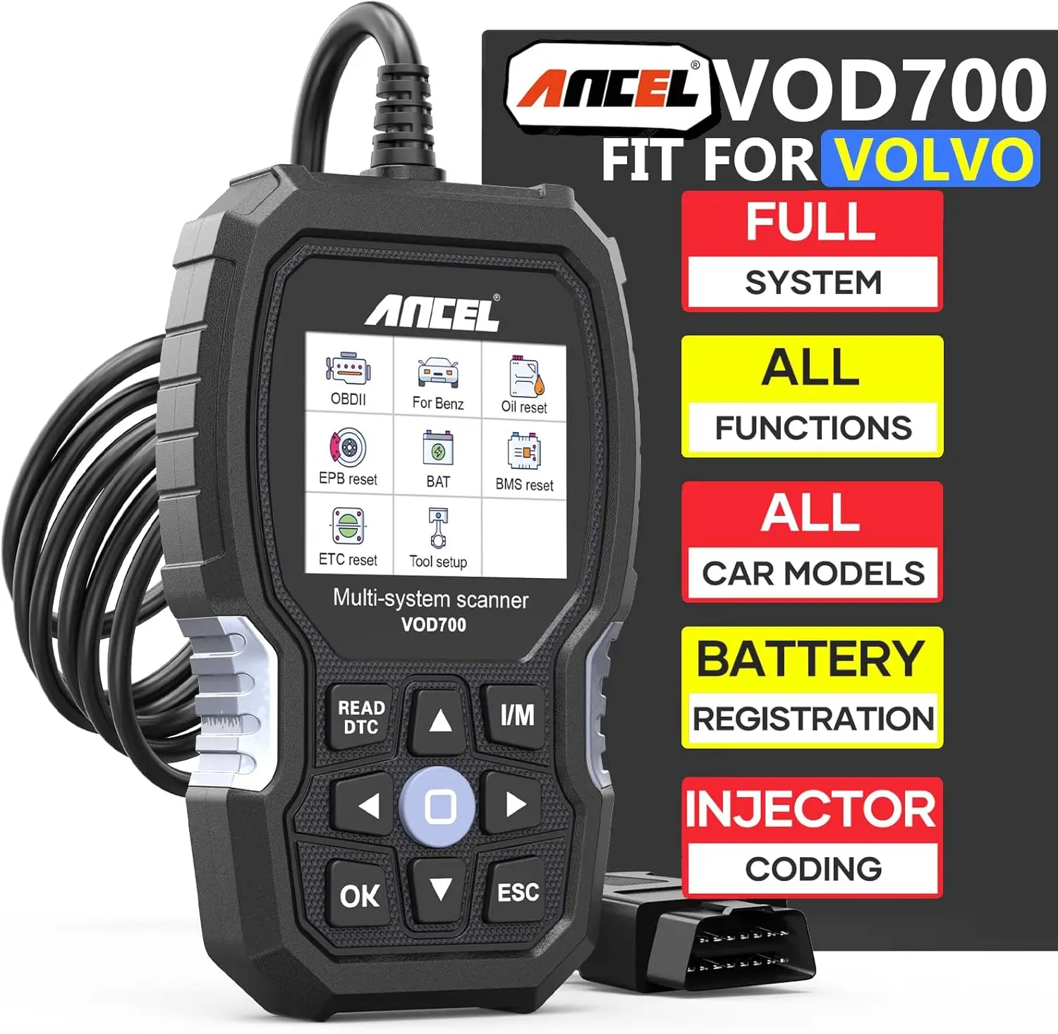 

VOD700 All System OBD2 Scanner, Full Function Diagnostic Tool for VoCar, ABS Bleeding, TPMS Reset