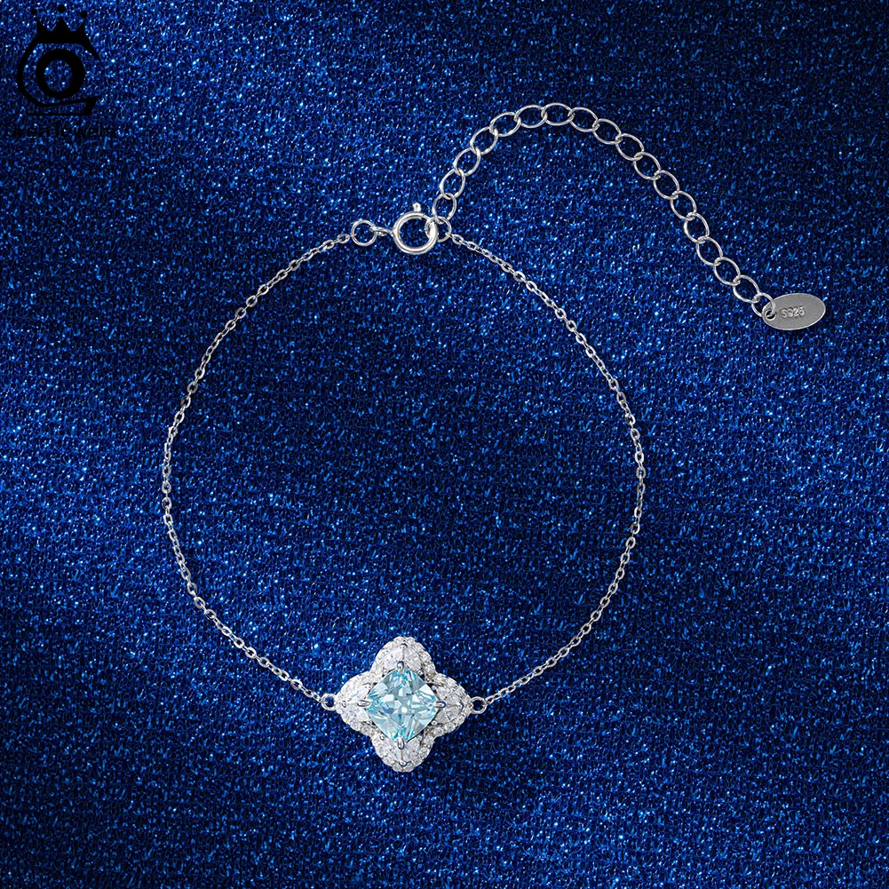 

ORSA JEWELS 925 Silver Created Aquamarine Chain Bracelet Sparkling Clear Cubic Zirconia Bracelet Women Wedding Jewelry LZB01