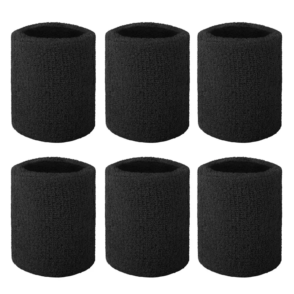 6-Piece Wrist Sweatbands Athletic Cotton  Cloth Tennis Wristband 3 Sizes