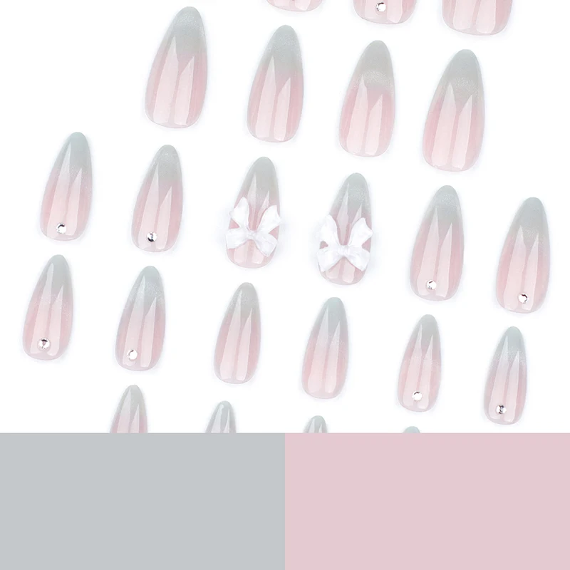 24 sweet French manicure nail stickers will be shipped randomly, suitable for women and girls with almond-shaped nails.