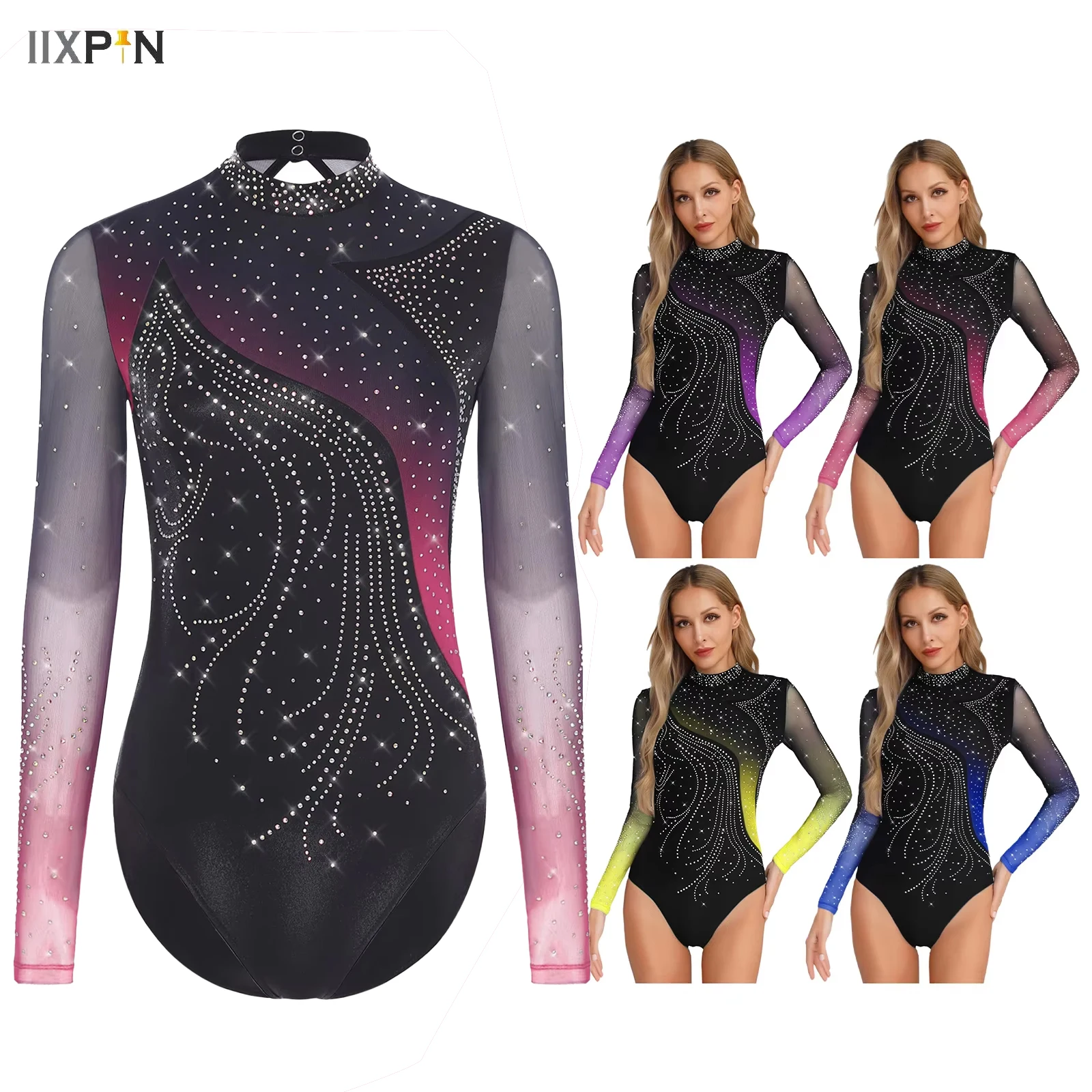 

Women's Rhinestone Rhythmic Gymnastic Jersey Dance Leotard Stage Performance Bodysuit Tops Dance Party Costume Ballet Dancewear